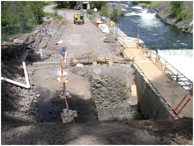 View of excavation and work site at Castile Falls