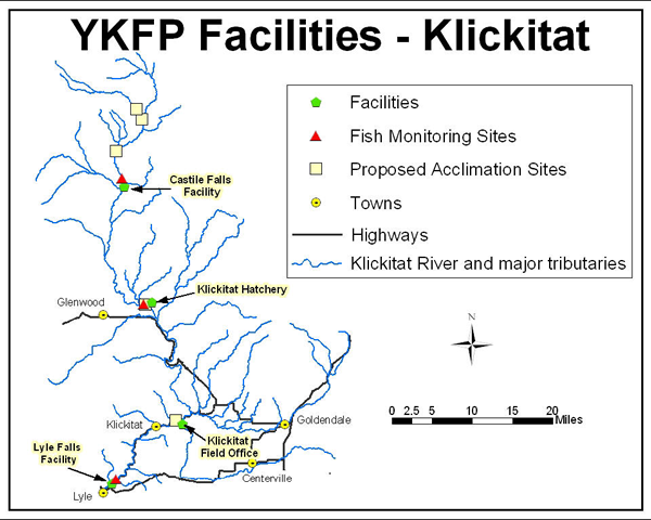 Map of YKFP Facilities in the Klickitat River Subbasin