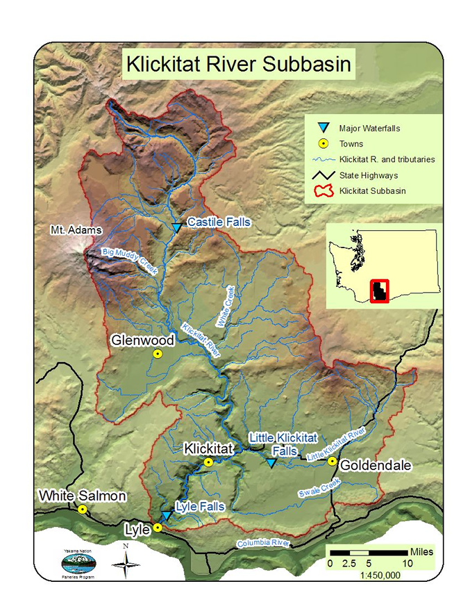 Map of the Klickitat River Subbasin, Washington