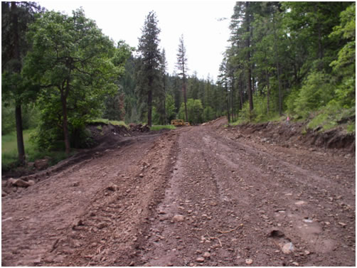 Portion of new Klickitat Hatchery access road under construction.
